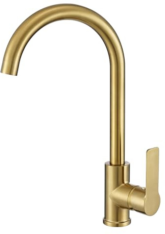 Peppermint Gold Kitchen Tap Single Lever Monobloc Swan Neck 360° Swivel