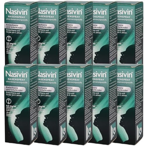 Nasivin Nasenspray ohne Konservierung für Erwachsene und Schulkinder mit Oxymetazolin bei Schnupfen I Sparset mit give-away von Pharma Perle (10 x 10 ml)