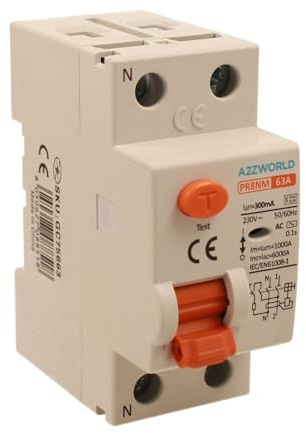 Interrupteur différentiel pur 2P 2 pôles 6 kA 300 mA 220 V, occupe 2 modules DIN, RCCB 2P 300 mA C63 63 A