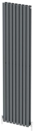 Radiant Living Anthracite Vertical Radiator 1800 x 480mm – Double Panel Oval Column Designer Radiator, High Efficiency Modern Steel Heating for Living Room & Bathroom