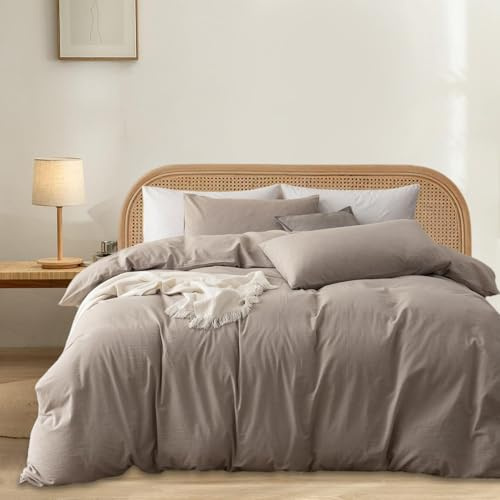 Gezu Bettwäsche-Set Baumwolle 240x260cm Creme Braun Khaki Baumwolle Oeko-TEX Zertifizierung Beinhaltet Baumwollbettbezug 240x260 Weiches Bettzeug mit 2 Kissenbezügen 65x65 mit Reißverschluss
