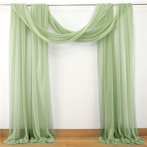 Mateju Hochzeit Vorhang Hochzeitsbogen, Chiffon Tüll Stoff Querbehang Deko Gardinen Hintergrund Foto Hintergrund für Dekoration Torbogen Geburtstag Zeremonie (75x600cm,Salbei Grün)