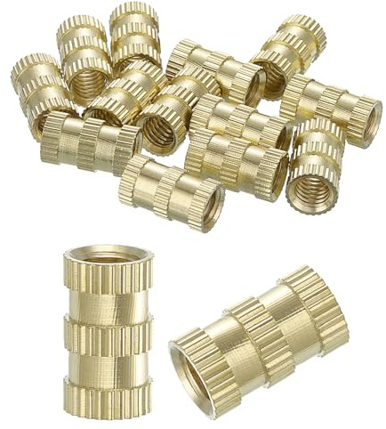 QUARKZMAN Gewindeeinsatz, 15 Stück M6 x 14mm(L) x 8mm(Ø) Gewinde Druckmessingmuttern Gerändelte Einsteckmuttern Weibliche Gewindeeinsätze Messing Heat Set Einbettungsmuttern
