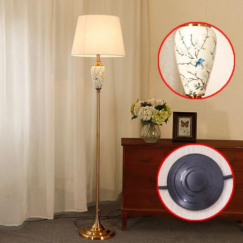 Mengjay Keramik Stehlampe für Wohnzimmer und Schlafzimmer, Moderne Stehleuchte, Fußtaster, E27 Fassung, Vintage Industrial Retro Metall Standleuchte Büro Leselampe Bodenlampe