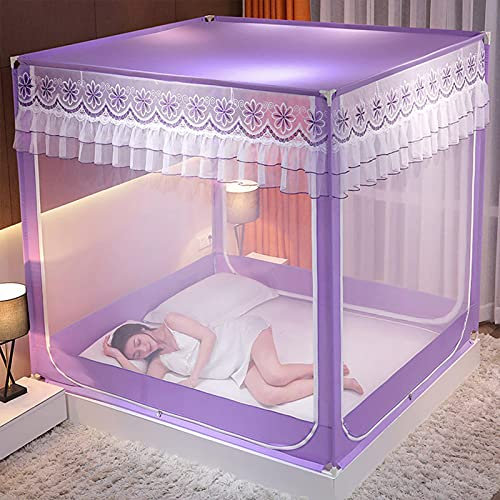 Moskitonetz für Betten, Luxus-Prinzessin, 3 Seitentüren, Himmelbett-Vorhang, 360°-Anti-Moskito-Netz, Bettwäsche-Zelt, einfache Installation, Lila, 150 x 195 cm