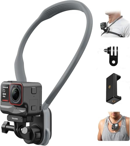 TELESIN° Quick Release Neck Mount for DJI Osmo Action 6 5 Pro/4 GoPro Hero 13 12 11 10 Insta360 Samsung, Pov Neck Holder with Fixed Chest Strap, Vlog Accessories(with Clip, 1/4 Adapter)