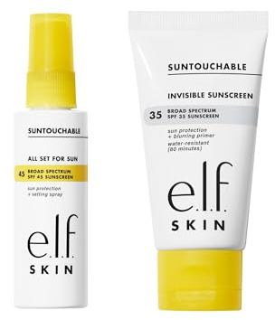 e.l.f. SKIN Suntouchable Fun in the Sun Duo | Suntouchable Invisible SPF 30 Sunscreen & All Set for Sun SPF 30 Setting Spray, Sonnencreme & Sonnenspray für Gesicht, Sonnenschutz für Haut | 50ml, 60ml