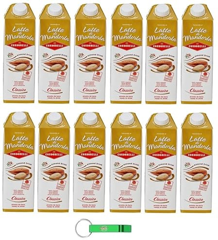 12x Condorelli Latte di Mandorla Classico - Bevanda Analcolica con Mandorle Italiane - BRIK 1000ml + Portachiavi Beni Culinari in Omaggio