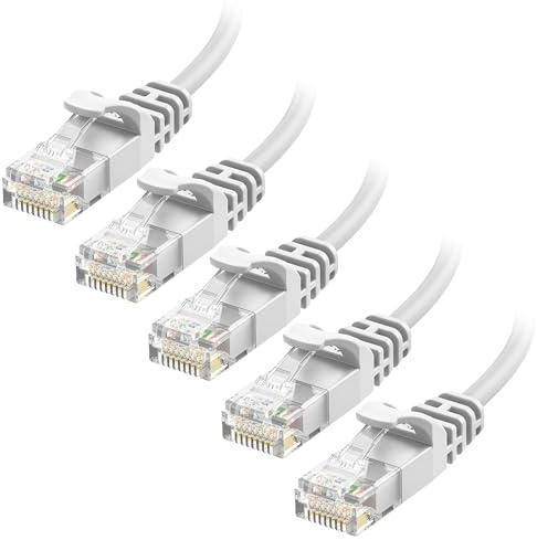 Cable Matters 10Gbps 5-Pack Snagless Cat 6 Ethernet Cable - 10ft, Slim Profile Cat 6 Cable, Cat6 Cord, Thin Ethernet Cord, White