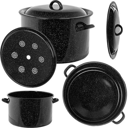 KADAX Olla esmaltada de 15 litros para mermelada y conserva, con tapa y asas, color negro