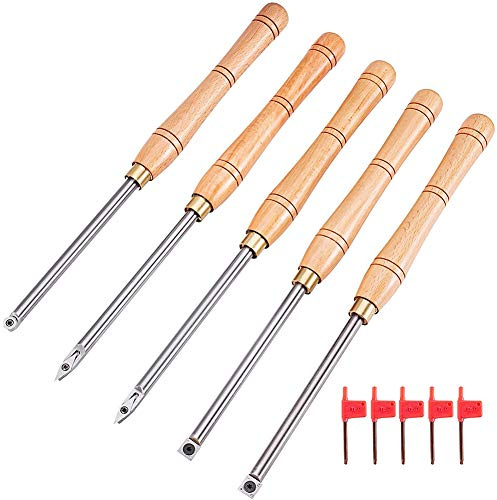 Cinceles , Herramientas de torneado de madera for torno, juego de 5 piezas, herramientas de torno de carburo con forma de diamante, cortadores cuadrados redondos, cinceles de torno giratorio con mango