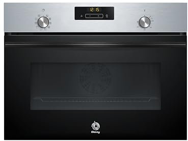 Balay - Horno Compacto Multifunción, 45 cm de altura, Control Comfort, Aqualisis, Mandos ocultables, Cristal negro, 3CB4130X3