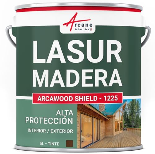 Lasur Madera Exterior Interior Satinado Resiste UV 5 L Nogal | Lasur para Madera Interior y Exterior, Satinado, Resiste Uv e Intemperie, Protege la Madera - Arcane Industries