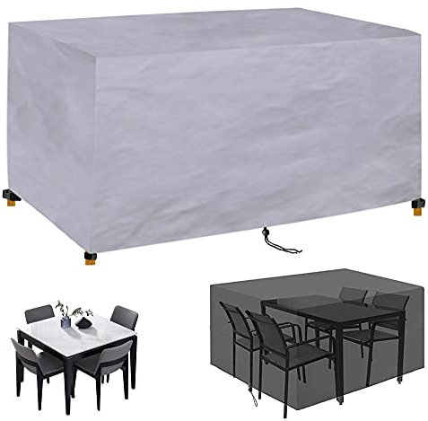 Housse de protection rectangulaire imperméable en tissu Oxford 420D résistant au vent et aux UV pour table de jardin Argenté 220 x 180 x 100 cm