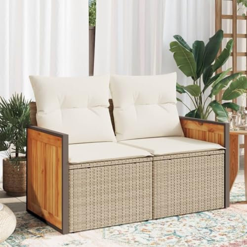 Brokky Gartensofa mit Kissen 2-Sitzer GartenmöBel Terrassensofa Outdoor Sofa Balkon Outdoor Couch Loungesofa Outdoor Beige Poly Rattan - 366068