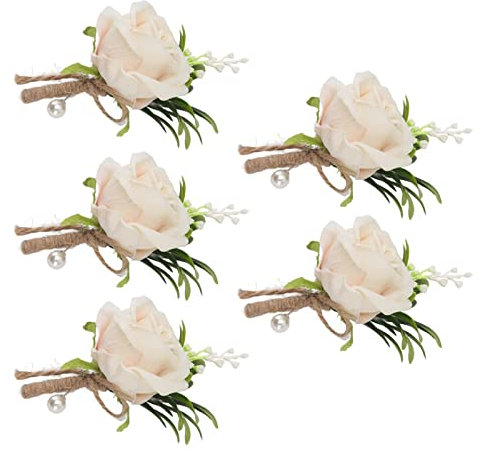 Leichte Hochzeits-Ansteckblume Rose, 5 Stück, Künstliche Blume, Feste Anstecknadel für Braut und Bräutigam, Schultänze (Sekt)