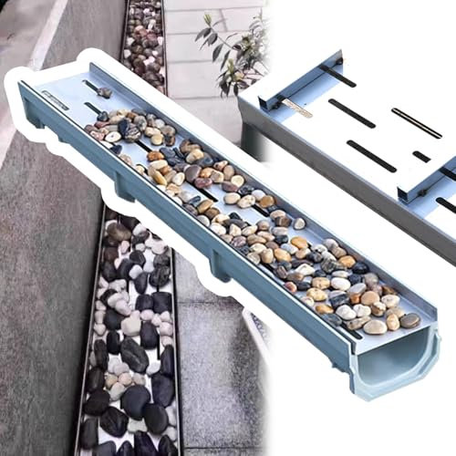 Entwässerungsrinne Regenrinne Pebble Top Drain Kanal, Außenpflaster-Terrasse Grabenabläufe Für Beton/Hof/ Landschaft, Niedriges Tiefes Profil Unter Bodenrinne/ Rinne, U-förmiger Rost/ Gitterrost(1 Pac