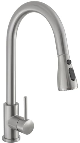 VALAZ Wasserhahn Küche Ausziehbar Gebürstetem Stahl | Küchenarmaturen | Wasserhahn Sprudelwasser, Wassersparend, Schnellmontage, 360 Grad Drehbar | Einfache Installation | Edelstahl, Eco Parana-Serie