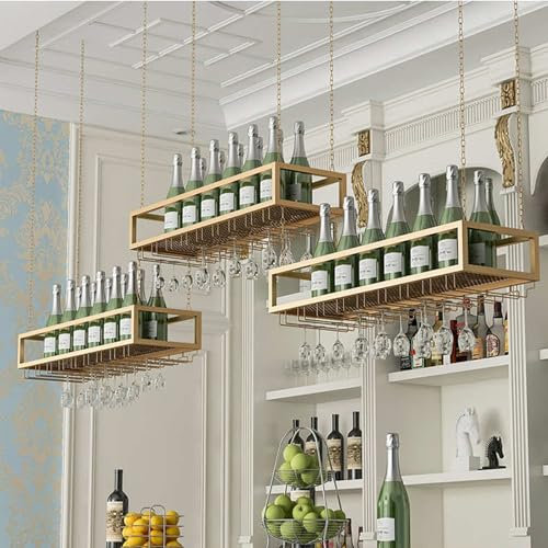 Hängendes Weinregal, an der Decke montierter Weinglashalter aus Metall, Wand-Weinständer für Weinflaschen für die Küche im Restaurant-Café, schwebendes Weinlagerregal (100 x 25 x 20 cm)