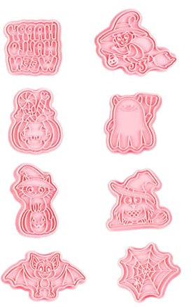 MAGICLULU 3 Juegos Cortadores de galletas de Halloween pan de jengibre sello de feliz cumpleaños cortapastas halloween cortadores galletas halloween sarten parrilla molde para galletas rosa