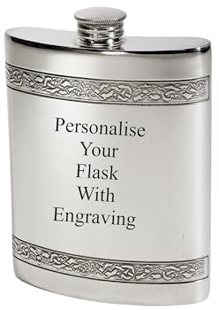 Celtic Band Pewter Hip Flask - Available in 2 Sizes and with Engraving (6 oz with Engraving)