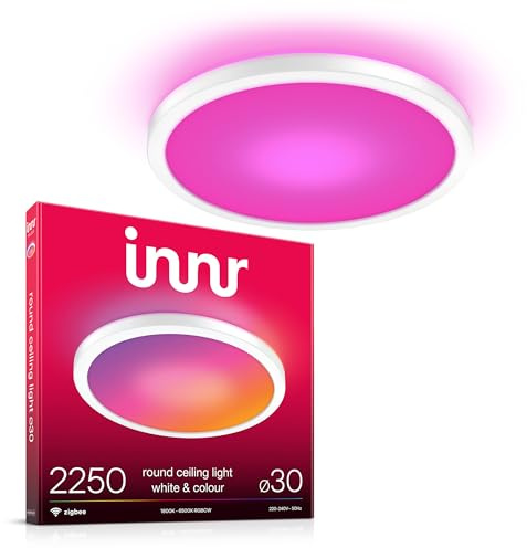 innr Lámpara Techo Inteligente, Zigbee, Funciona con Hue* y Alexa (Requiere Puente), Luz LED Blanca y Colores, RGB, Plafon LED Salon Regulables, 30cm, 2250 Lúmenes