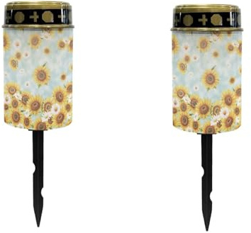 Uorisanigo Sunflower Daisy Solar Power Outdoor Candle Flameless Waterproof LED Candles Lantern Gravesite Decorations Cemetery 2 Pack
