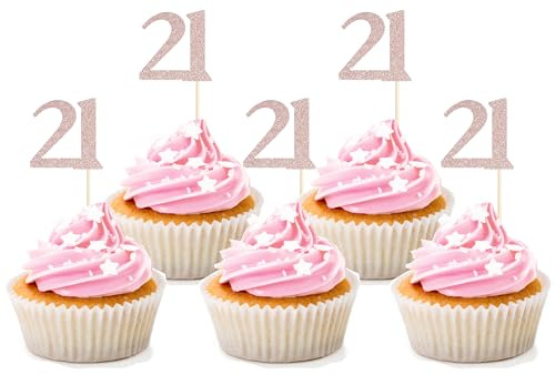 Sotpot 21st Birthday Cupcake Toppers Rose Gold Glitter Cupcake Picks 30 pack for 21st Birthday Party Decor Supplies
