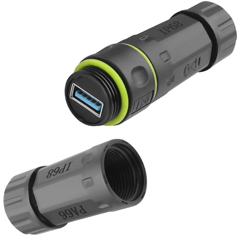 QIANRENON USB 3.0 Waterproof Coupler Adapter USB 3.0 Female to Female Outdoor Sealed Data Connector Straight Through Module IP68 Protection 5V2A Charging M20, for Outdoor USB Connection Extension