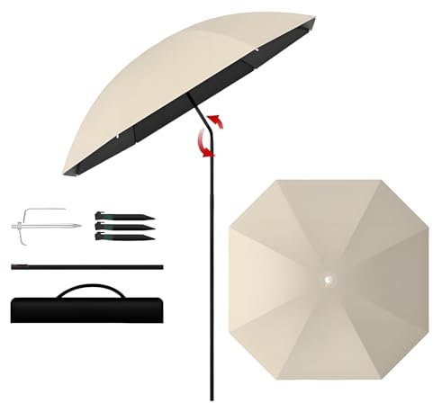 Générique Parasol de Plage, Protection UV Portable Inclinable Parasol de Pêche avec Ancre de Sable, Parasol de Table À 8 Baleines