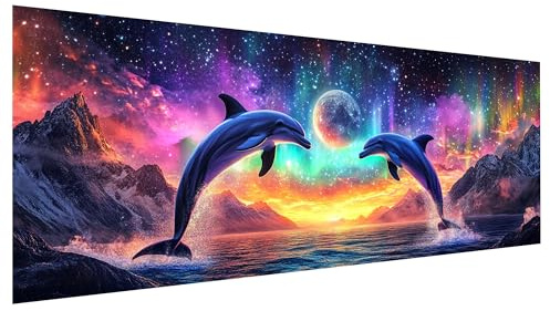 Zariocy 5D Aurora Delfin Large Size Diamond Painting Kits for Adults, DIY-Målning Med Diamant Landskap Rund Fullborrning Kristall diamant målningar Konsthantverk för Hemmakontorets Väggdekor 30x80 cm