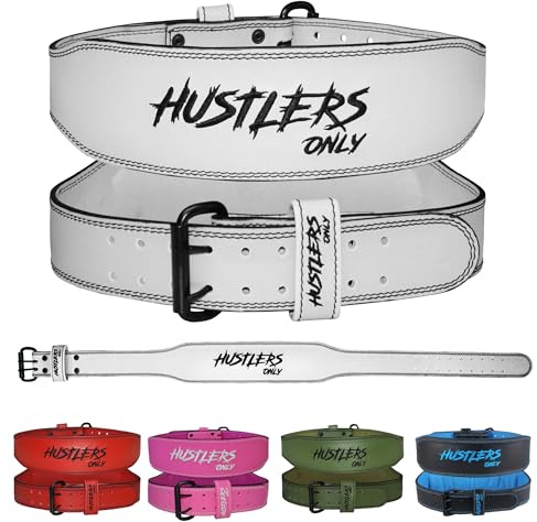 HUSTLERS ONLY Cintura per Sollevamento Pesi per Uomini e Donne – Cintura da Palestra in Pelle Sintetica Spessa 7mm, Supporto Posteriore Imbottito da 10,2 cm - Cintura per Powerlifting, Bodybuilding