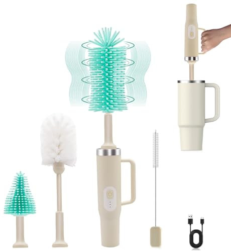 Electric Bottle Brush Cleaner, Creative Bottle Brush Kit for Better Cleaning, 360° Efficient Cleaning, Baby Bottle Cleaner Brush for Baby Bottle with Straw Brush, Travel Bottle Brush Set, Waterproof