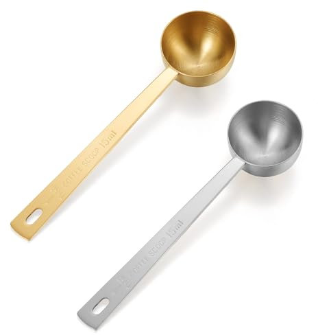 Nogeqi 2PCS Tbsp Measuring Spoon, 15ml Long Handle Coffee Scoop 1 Tablespoon, Stainless Steel Coffee Measuring Spoon Kitchen Gadgets for Cooking and Baking (Silver Gold)