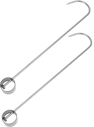 Crochets à Viande J en Acier Inoxydable 2 Pièces pour Grillades | Argenté, Design Classique, Usage Barbecue et Fumage, Faciles à Nettoyer, Robustes pour Suspendre Viandes