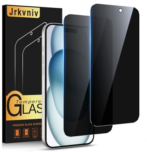 Jrkvniv Privacy Pellicola per iPhone 15 Vetro Temperato Anti Spy Durezza 9H Vetrino Protettiva Anti-Graffio Senza Bolle Ultra Resistente Anti-Impronta Anti-Spia Protezione Schermo,2 Pezzi