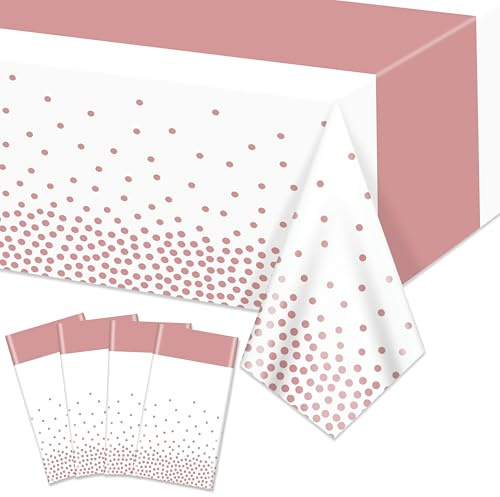 Hegbolke Lot de 4 nappes blanches et or rose - 220 x 130 cm - Nappe rectangulaire pour événements