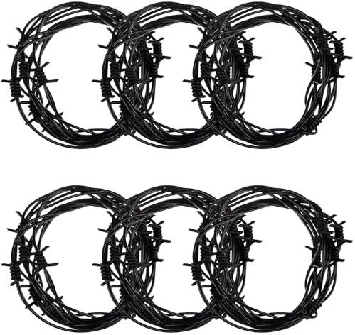 49 Foot Fake Rusted Barbed Wire Decoration 15m Plastic Barb Wire Easy to Bend Outdoor Garden Security Fence Fencing Anti-Cat Fox Bird Deterrent Spikes Roll Cowboy Western Party Decor (Black)