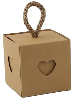 Wambere 10 Stück Herz Pralinenschachtel Leer Kleine Geschenkschachte Mini Retro Kraftpapier Geschenkverpackung Box Hochzeiten Geschenkboxen Süßigkeiten Schachtel für Weihnachten,5.5x5.5x5.5cm,Gelb