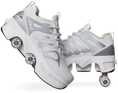 Scarpe con Rotelle Retrattili Automatiche 4 Ruote per Bambina - Pattini a Rotelle Incorporati, Scarpe da Skate Multisport per Ragazze e Ragazzi 34-40 - Idee Regalo, white-38