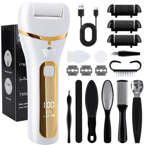 iMoebel Eliminador de callos eléctrico profesional IPX7, resistente al agua, recargable, lima de callos para pies, raspador de callos para pies, cuidado de callos de pies, color dorado
