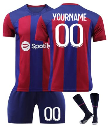 Camiseta Fútbol Barcelona Personalizadas para Hombres y Niño, equipación Fútbol DIY Nombre y Número con Conjunto Top Pantalón Corto y Calcetines Regalo de Fútbol