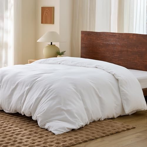 Bedsure Duvet Cover Queen Size - Only Includes 1 Duvet Cover (90x90), Hotel Luxury Soft Double Brushed All Season Bedding for Kids & Adults, Zipper Closure, White (No Comforter, No Pillow Shams)