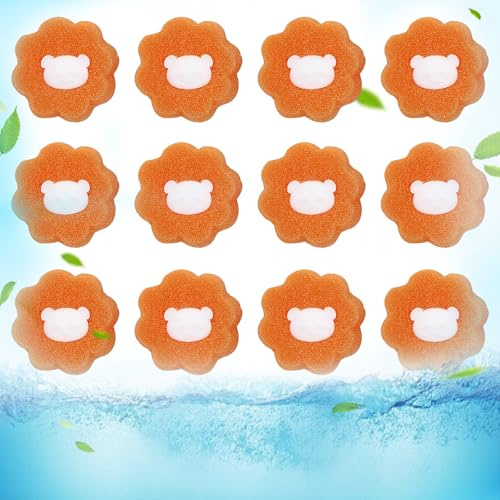 12 Stück Tierhaarentferner Waschmaschine, Fusselfänger Waschmaschine Wiederverwendbar Waschmaschinen-Haarfänger, Flusenfilter zum Entfernen von Tierhaaren und Flusen (Orange)