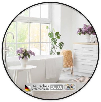 Floordirekt 50 cm Runder Spiegel - Schwarz Spiegel Rund Wandspiegel mit Rahmen aus Aluminiumlegierung für Badezimmer, Waschtisch, Wohnzimmer, Schlafzimmer, Eingang Wanddekoration - Bella