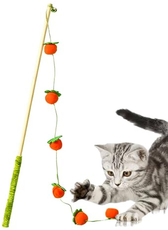 Katzenangel Spielzeug,Interaktiver Angelstab mit Fruchtdesign und rutschfestem Griff | Spielangel Für Katzen Aus Holz | Für das Spielen in Innenräumen, für Kätzchen, mit Vogel-, Fisch- und Maus-Motive