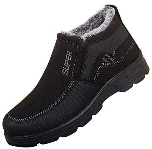 Generisch Winter Shoes Men's Winter Boots Warm Lined Snow Boots Flat Hiking Shoes Non-Slip Trekking Shoes Thick Sole Winter Boots Plain Hiking Boots Slip On Winter, black, 9 UK