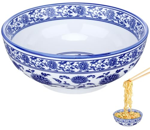 TOYANDONA Bol à Soupe en Porcelaine Bleue et Blanche de 20 Cm Bol de Service en Céramique pour Nouilles et Salade Style Chinois 1 Pièce Adapté Maison et Restaurant