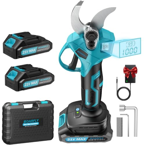 SOARFLY Electric Secateurs Cordless, 21V Battery Secateurs with 2 x 2000mAh Batteries, 35MM Cutting Diameter, Brushless Cordless Pruning Shears for Garden Branches, Orchard, Vines