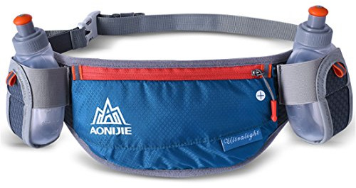 AONIJIE Männer Frauen Sport Trinkgürtel mit 2 Stücke Trinkflaschen Hüfttasche Geeignet für Einstellbarer und stabil Taille Pack (Dunkelgrün)
